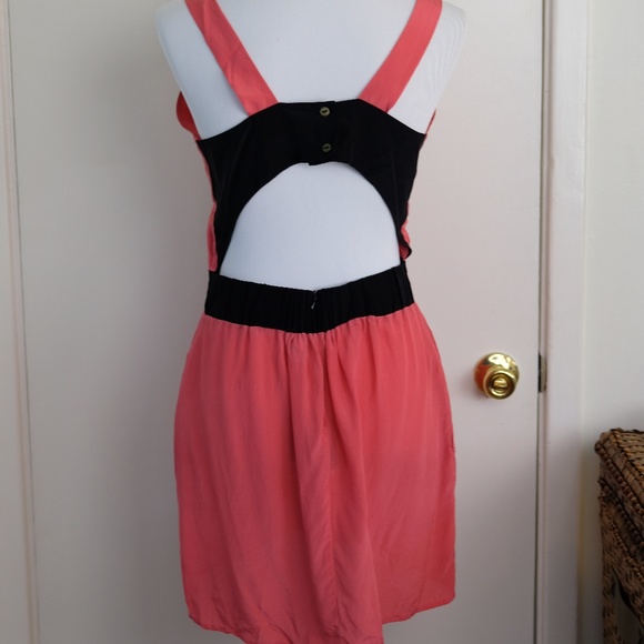 100% Silk Anthropologie Black Pink Cut-out Dress - Picture 8 of 10